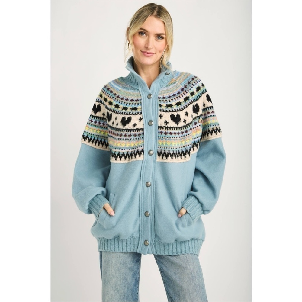 Free People Blue Fair Isle Zip-Up Cardigan Jacket - Picture 2 of 13